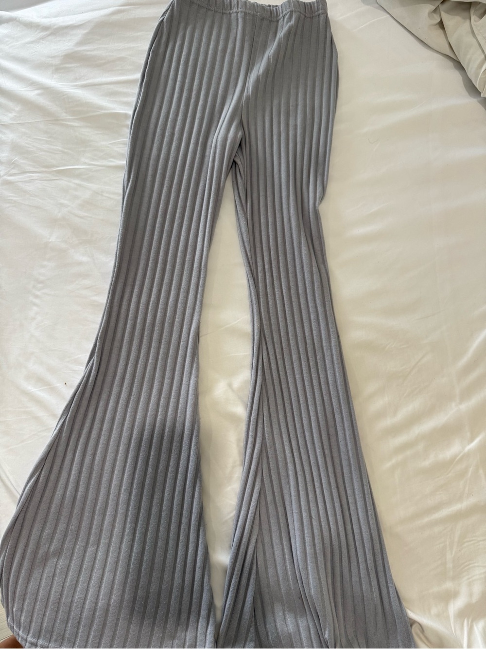 PrettyLittleThing Grey Ribbed Flared Pants